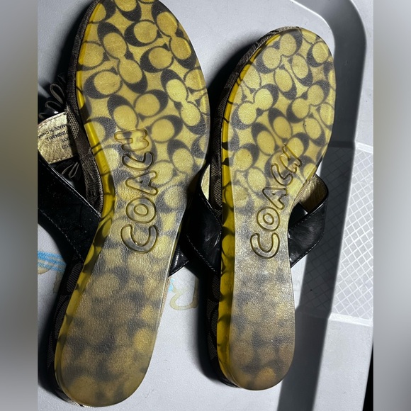 COACH Skye Brown and Gold Sandals with Floral Embellishments Sz 7B Women - Picture 4 of 7